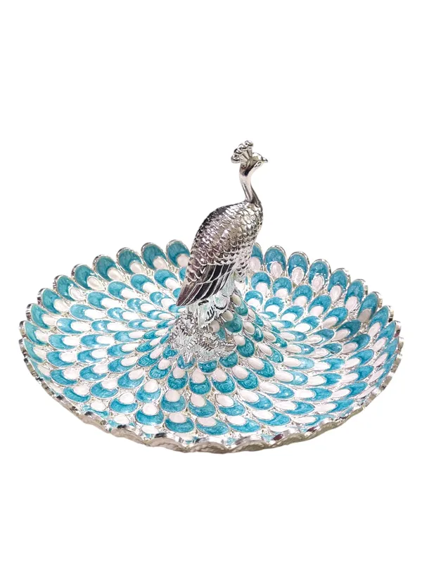 German_Silver_Dry_Fruit_Box_Premium_Gift_Item_for_Wedding,_Return_Gift_&_Festive_Serving_Bowl_(Peacock_Tray)