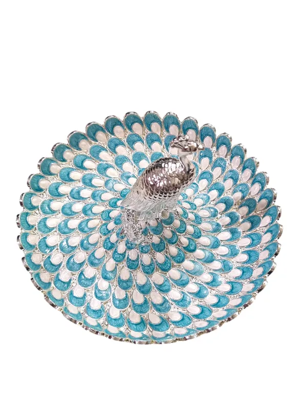 German_Silver_Dry_Fruit_Box_Premium_Gift_Item_for_Wedding,_Return_Gift_&_Festive_Serving_Bowl_(Peacock_Tray)