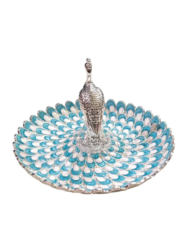 German_Silver_Dry_Fruit_Box_Premium_Gift_Item_for_Wedding,_Return_Gift_&_Festive_Serving_Bowl_(Peacock_Tray)