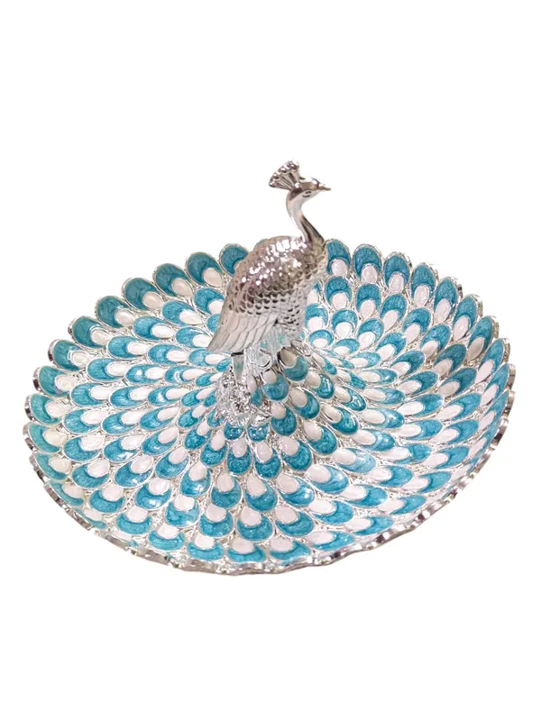 German_Silver_Dry_Fruit_Box_Premium_Gift_Item_for_Wedding,_Return_Gift_&_Festive_Serving_Bowl_(Peacock_Tray)