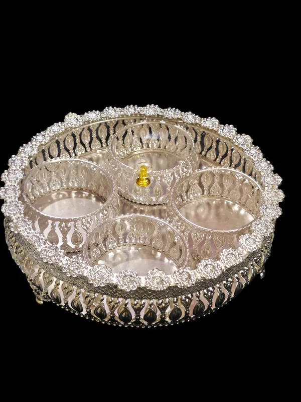 German_Silver_Round_4_Bowl_Set_with_Lid_&_Tray_|_Crystal_Knob_Dry_Fruit_&_Sweet_Server_|_Elegant_Home_Décor,_Festive_&_Wedding_Return_Gift
