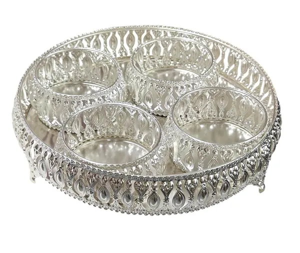 German_Silver_Round_4_Bowl_Set_with_Lid_&_Tray_|_Crystal_Knob_Dry_Fruit_&_Sweet_Server_|_Elegant_Home_Décor,_Festive_&_Wedding_Return_Gift
