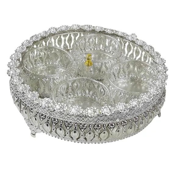 German_Silver_Round_4_Bowl_Set_with_Lid_&_Tray_|_Crystal_Knob_Dry_Fruit_&_Sweet_Server_|_Elegant_Home_Décor,_Festive_&_Wedding_Return_Gift