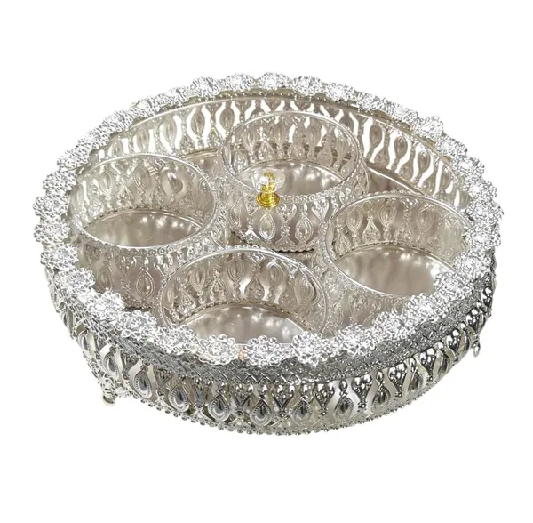 German_Silver_Round_4_Bowl_Set_with_Lid_&_Tray_|_Crystal_Knob_Dry_Fruit_&_Sweet_Server_|_Elegant_Home_Décor,_Festive_&_Wedding_Return_Gift
