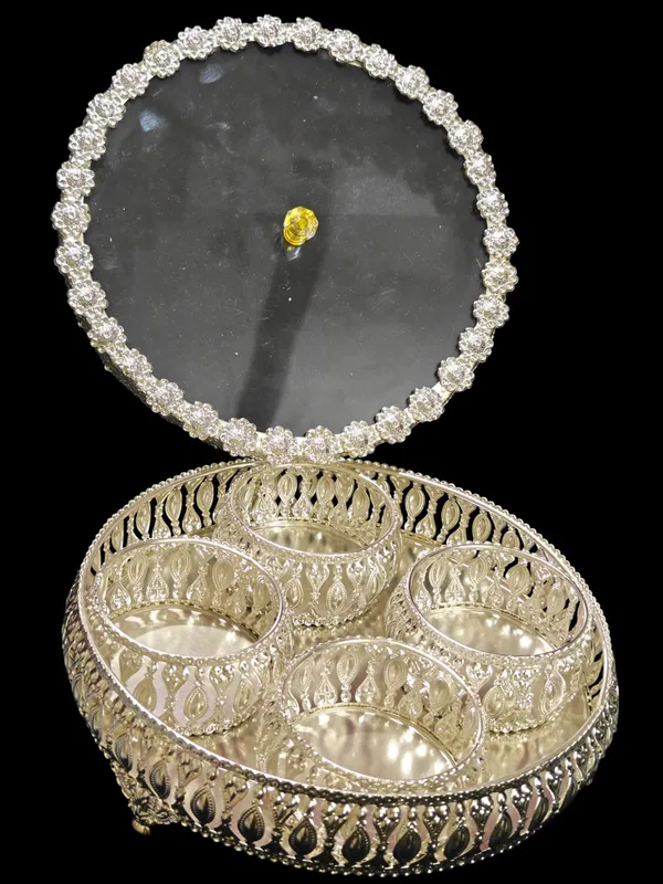 German_Silver_Round_4_Bowl_Set_with_Lid_&_Tray_|_Crystal_Knob_Dry_Fruit_&_Sweet_Server_|_Elegant_Home_Décor,_Festive_&_Wedding_Return_Gift
