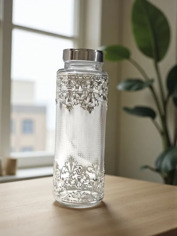 Premium_Glassware_Gift_Bottle_600_ml_with_Velvet_Box,_German_Silver_Metal_Work,_Elegant_Beverage_Set_for_Return_Gift
