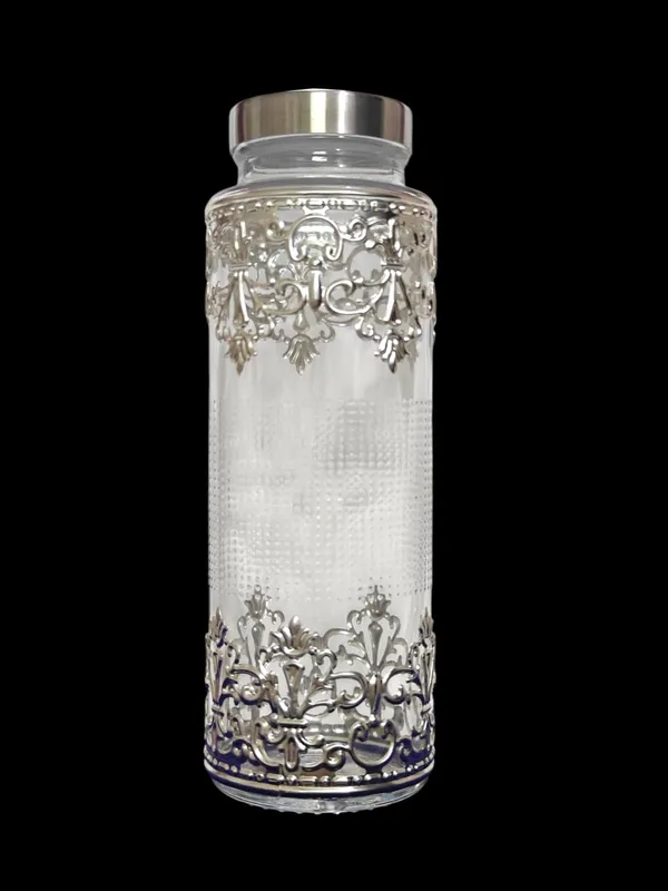 Premium_Glassware_Gift_Bottle_600_ml_with_Velvet_Box,_German_Silver_Metal_Work,_Elegant_Beverage_Set_for_Return_Gift