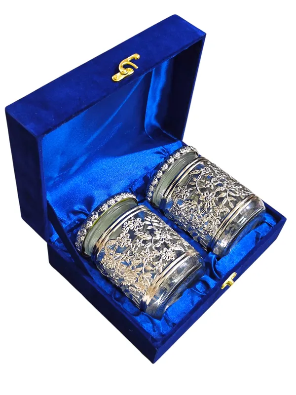 Set_of_2_Glass_Dry_Fruit_Jars_with_German_Silver_Metal_Flower_Work_&_Velvet_Box_–_Premium_Wedding_Return_Gift