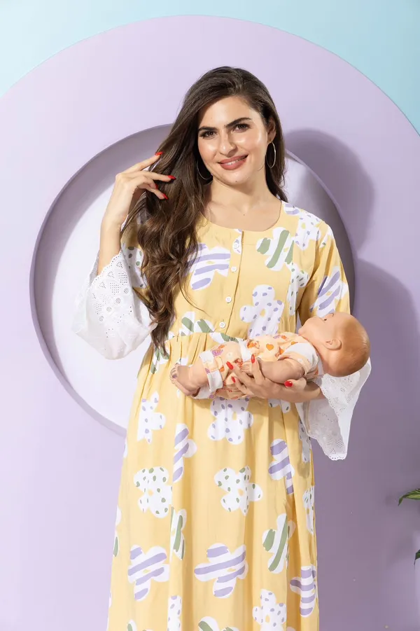 Yellow_Breatheble_Rayon_Materrnity_Dress