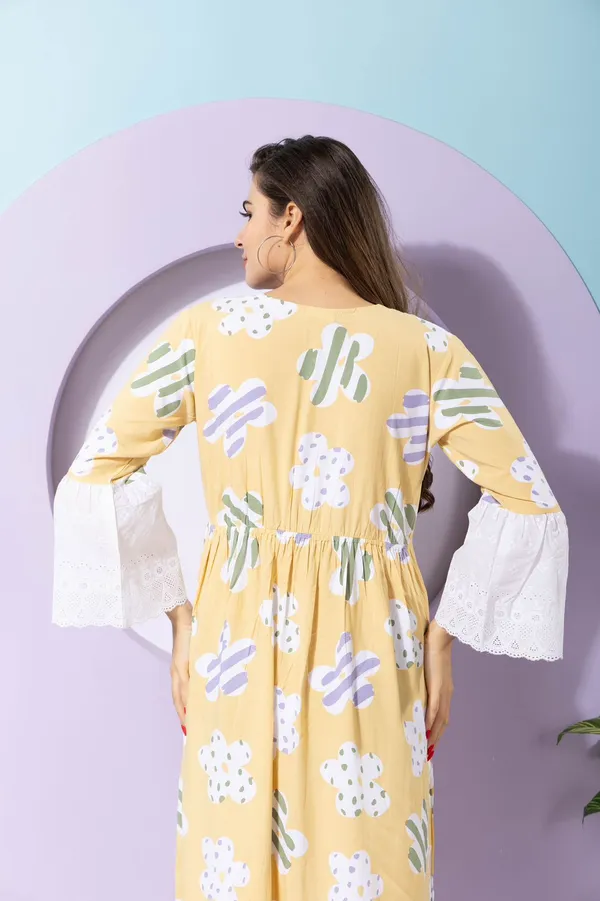 Yellow_Breatheble_Rayon_Materrnity_Dress