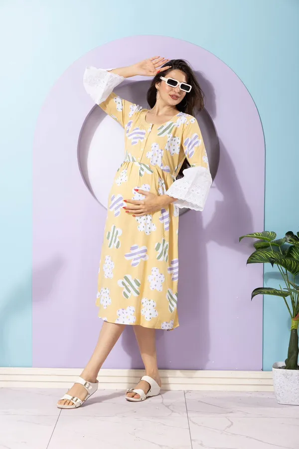 Yellow_Breatheble_Rayon_Materrnity_Dress