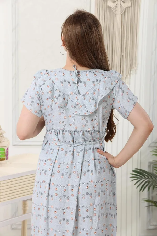 Friled_Neck_Floral_Print_Maternity_Dress