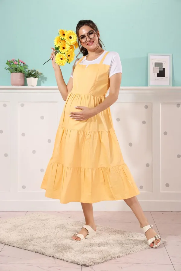 Yellow_Maternity_Dress_Cotton_Solid_Maternity_Dress_For_Women