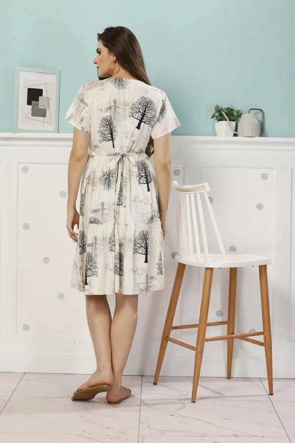 Cream_Maternity_Dress_Cotton_Solid_Maternity_Dress_For_Women