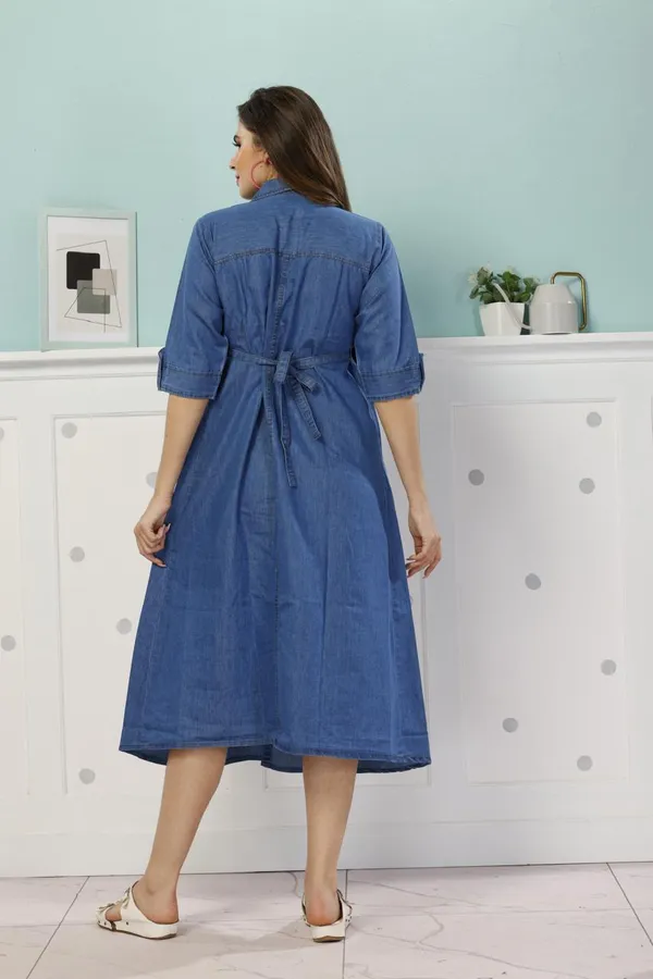 Light_Blue_Cotton_Collared_Denim_Maternity_Dress|Denim_Feeding_Dress_For_Women