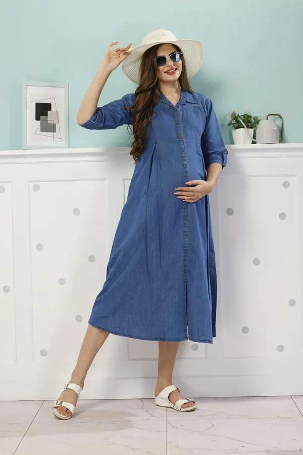 white christmas dresses Bebe Women's Halter Midi Denim Dress, Size 6 in True Blue Wash Metal/Cotton/Spandex main image 0