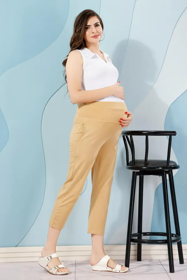 Beige_Adjustable_Elastic_Maternity_Pant