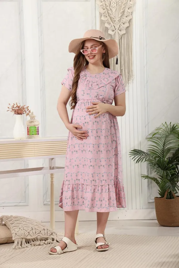 Ruffle_Sleeves_Ankle_Maternity_Dress