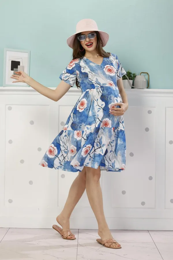 R.Blue__Maternity_Dress_Cotton_Solid_Maternity_Dress_For_Women