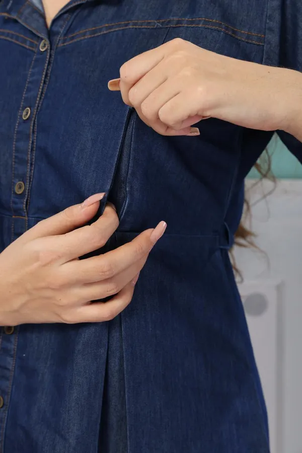 Dark_Blue_Cotton_Collared_Denim_Maternity_Dress_|_Denim_Feeding_Dress_For_Women