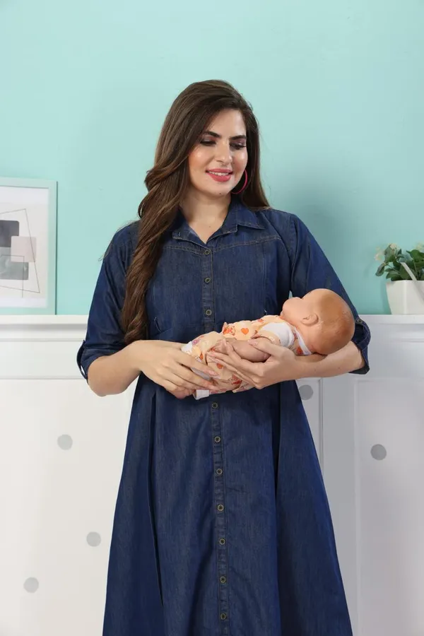 Dark_Blue_Cotton_Collared_Denim_Maternity_Dress_|_Denim_Feeding_Dress_For_Women