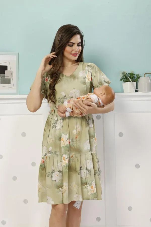 Leaf_Green__Maternity_Dress_Cotton_Solid_Maternity_Dress_For_Women