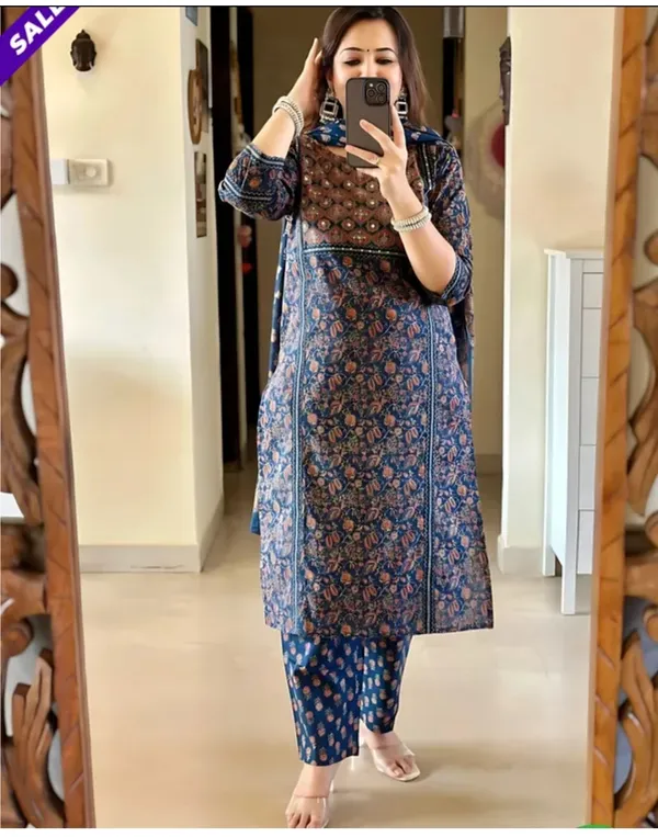 Blue_pure_cotton_Ajrakh_print_suit_set