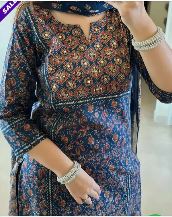 Blue_pure_cotton_Ajrakh_print_suit_set