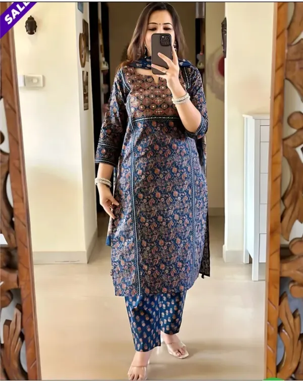 Blue_pure_cotton_Ajrakh_print_suit_set
