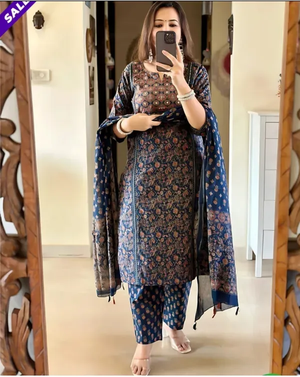Blue_pure_cotton_Ajrakh_print_suit_set