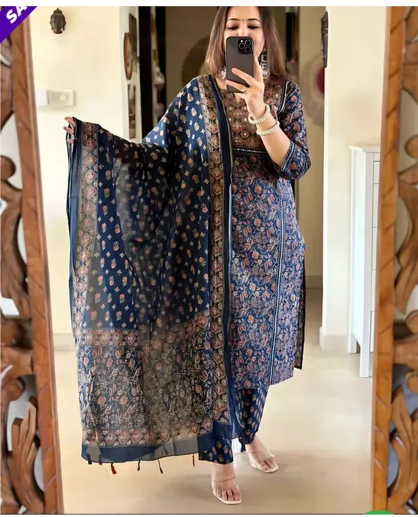 Blue_pure_cotton_Ajrakh_print_suit_set