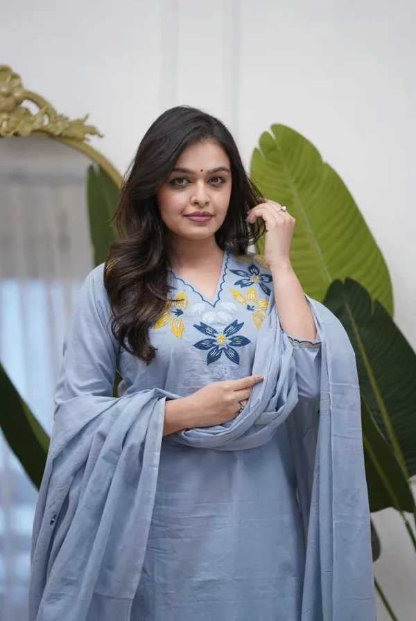 Designer_Heavy_Embroidered_Pure_Fine_Cotton_Kurta,_Pant_&_Mul_Cotton_Dupatta_3-Piece_Set_Blue