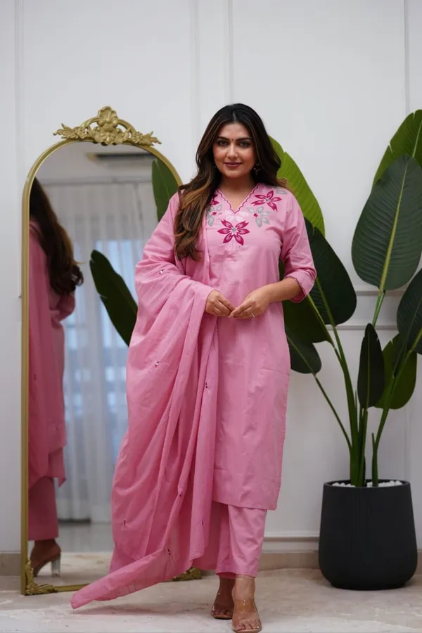 Designer_Heavy_Embroidered_Pure_Fine_Cotton_Kurta,_Pant_&_Mul_Cotton_Dupatta_3-Piece_Set_pink