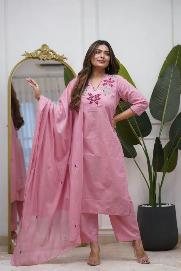 Designer_Heavy_Embroidered_Pure_Fine_Cotton_Kurta,_Pant_&_Mul_Cotton_Dupatta_3-Piece_Set_pink