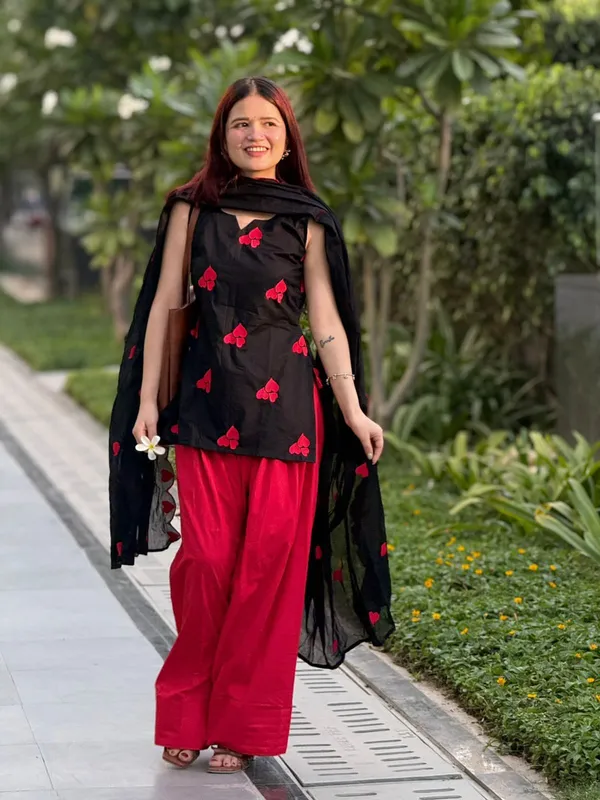 Elegant_Black_&_Red_Cotton_Kurti,_Farshi_Salwar_&_Cutwork_Dupatta_3-Piece_Set
