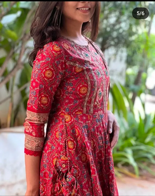 Red_Anarkali_Kurta_Set_With_Grand_Flare_&_Intricate_Handwork-100%_Pure_Cotton