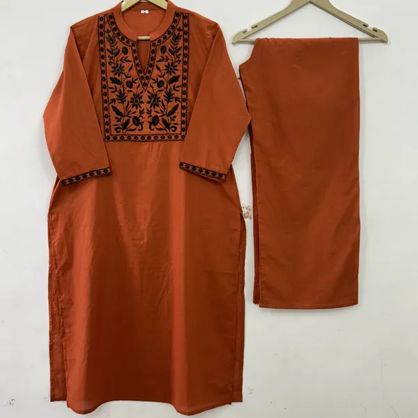 Orange_Threaded_Elegance_Kurta_Palazzo_Set