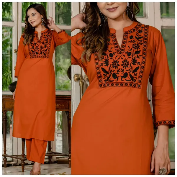 Orange_Threaded_Elegance_Kurta_Palazzo_Set