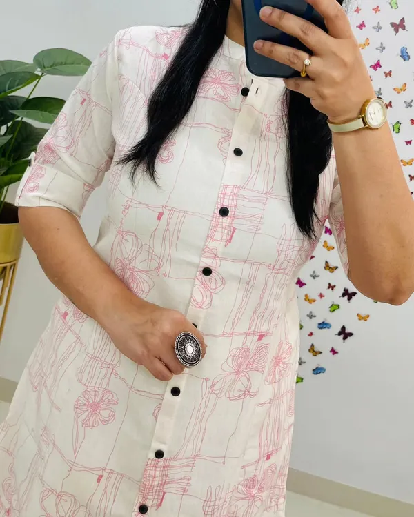 Premium_Floral_Pure_Cotton_60/60_A-Line_Kurti_&_Ankle-Length_Palazzo_Co-ord_Set-_Pink