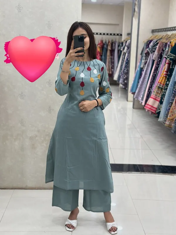 Premium_Floral_Pure_Cotton_60/60_A-Line_Kurti_&_Ankle-Length_Pant_Co-ord_Set