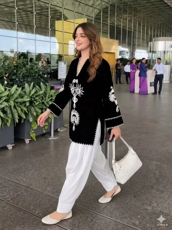 Royal_Black_Kurti_is_paired_with_an_elegant_Off-White_Farshi_Salwar