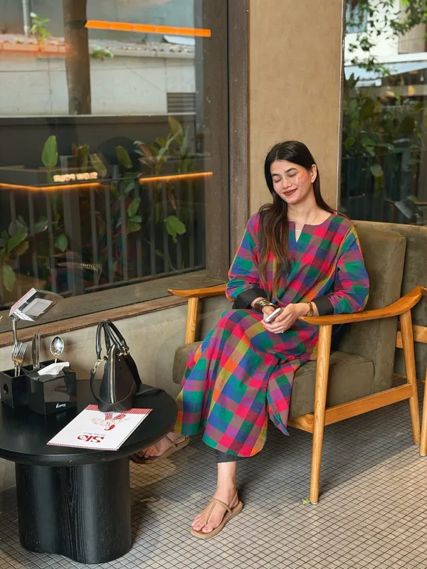 Smart_Mul_Cotton_A-Line_Kurti_&_60/60_Cotton_Plazo_Set_with_Madrasi_Checks