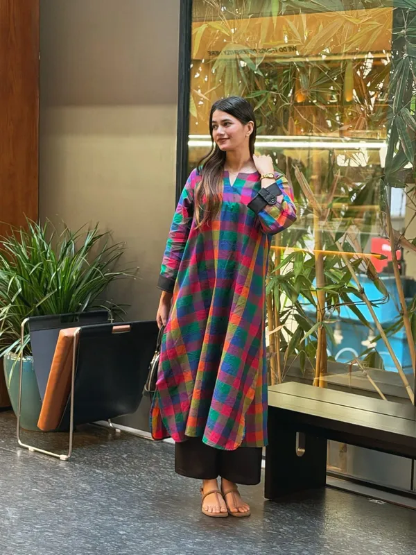 Smart_Mul_Cotton_A-Line_Kurti_&_60/60_Cotton_Plazo_Set_with_Madrasi_Checks