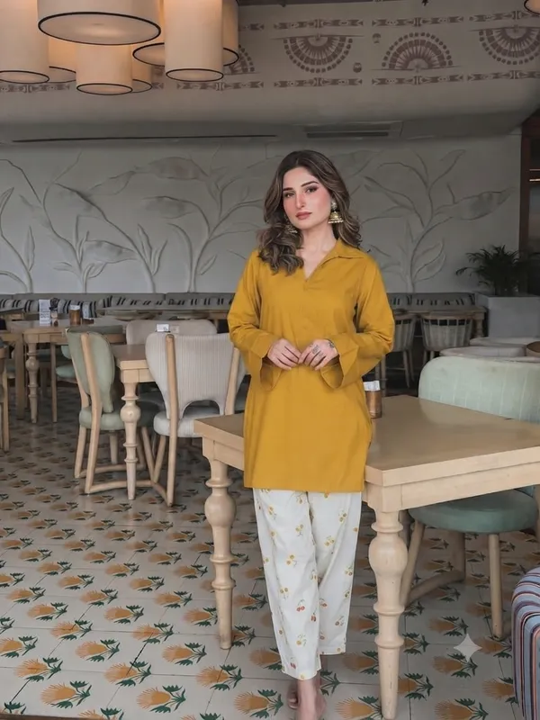 Trendy_Corset-Style_Cotton_Kurta_&_Off-White_Cherry_Motif_Farshi_Salwar_Set_Yellow