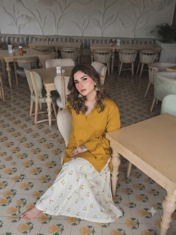 Trendy_Corset-Style_Cotton_Kurta_&_Off-White_Cherry_Motif_Farshi_Salwar_Set_Yellow