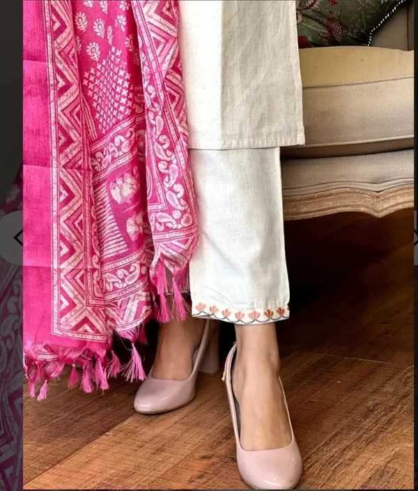 Cream_Khadi_Cotton_Kurti_Set_With_Dupatta_For_Women