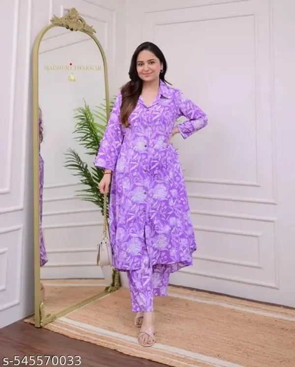 Blue_And_Maroon_Cotton_Blend_Casual_Kurta_Set_For_Women