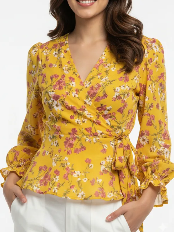 ANVI_Be_Yourself_Women_Floral_Printed_Yellow_Georgette_V_Neck_Long_Sleeve_Waist_Tie-ups_Wrap_Top