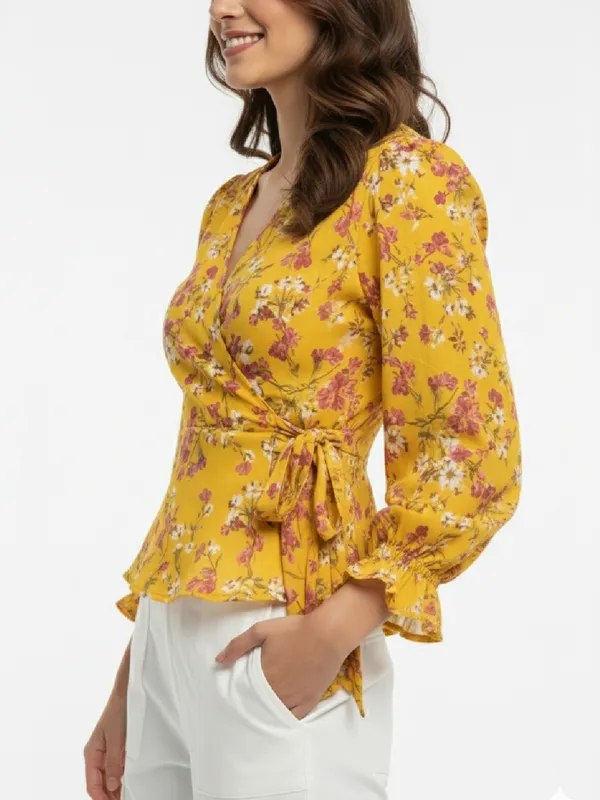 ANVI_Be_Yourself_Women_Floral_Printed_Yellow_Georgette_V_Neck_Long_Sleeve_Waist_Tie-ups_Wrap_Top