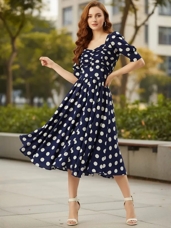 Polka_Dot_Printed_Blue_Sweetheart_Neck_Half_Sleeve_Fit_and_Flare_Knee_Length_Dress